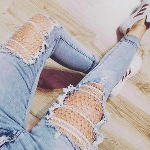 Skinny Light Blue Jeans with Rhinestones